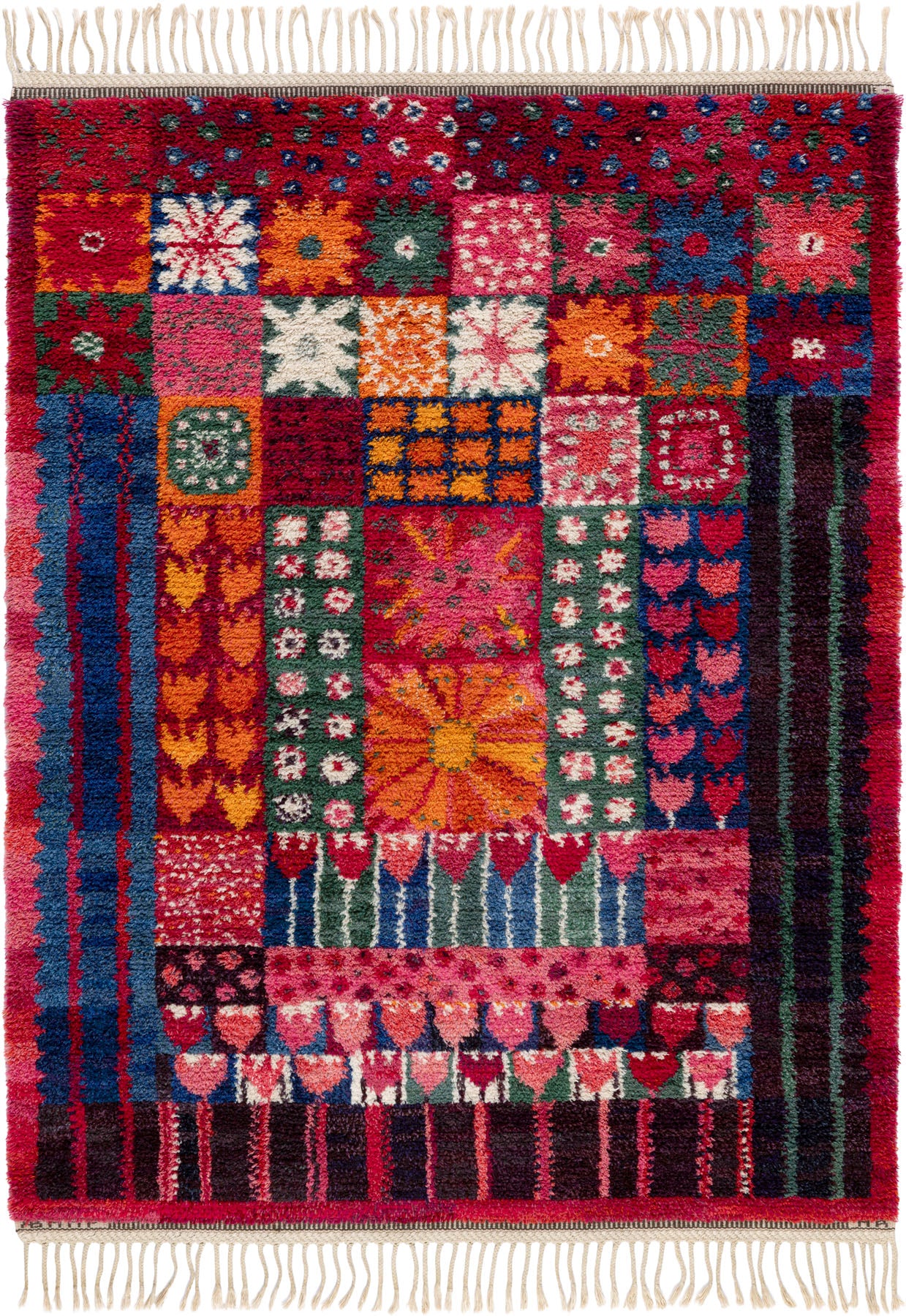 Blommig rya, 130 x 162 cm